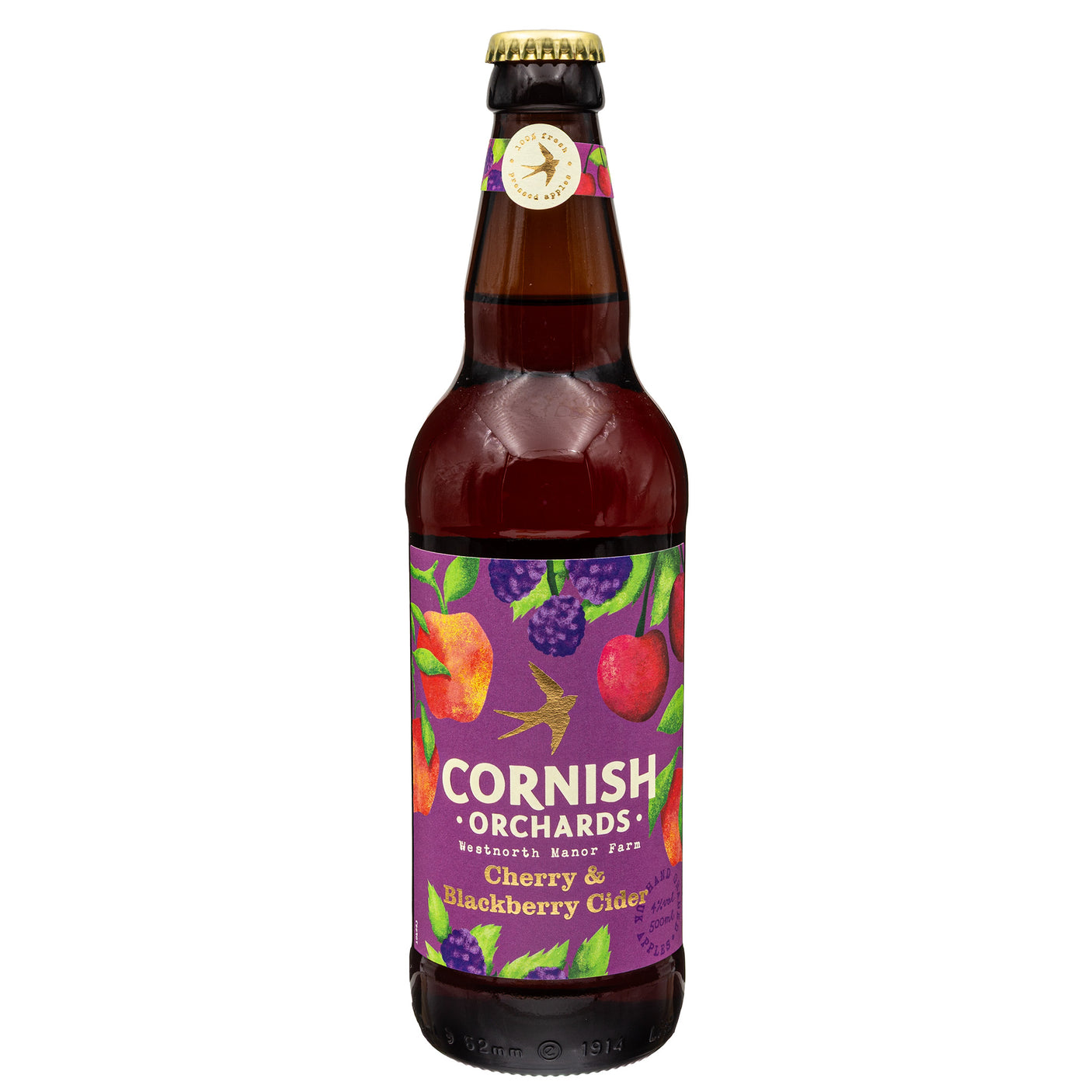 Lobbs Farm Shop, Heligan - Cornish Orchards - Raspberry & Elderflower Cider 500ml - Made in Cornwall