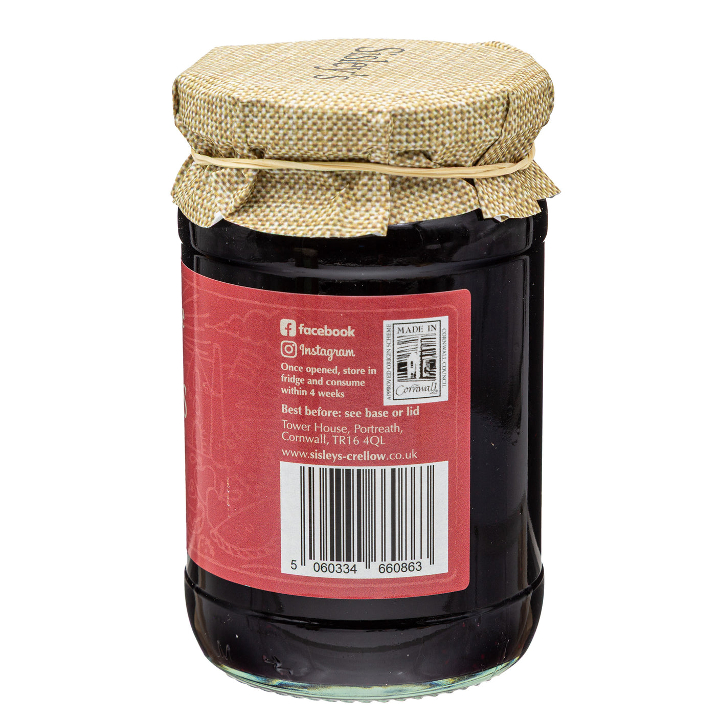 Lobbs Farm Shop, Heligan, Cornwall - Sisleys - Blueberry Preserve 340g - Made in Cornwall