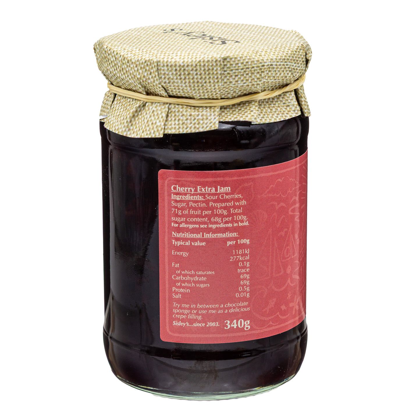 Lobbs Farm Shop, Heligan, Cornwall - Sisleys - Cherry Preserve 340g - Made in Cornwall