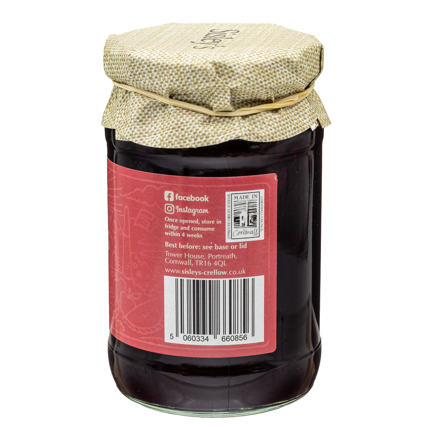 Lobbs Farm Shop, Heligan, Cornwall - Sisleys - Cherry Preserve 340g - Made in Cornwall
