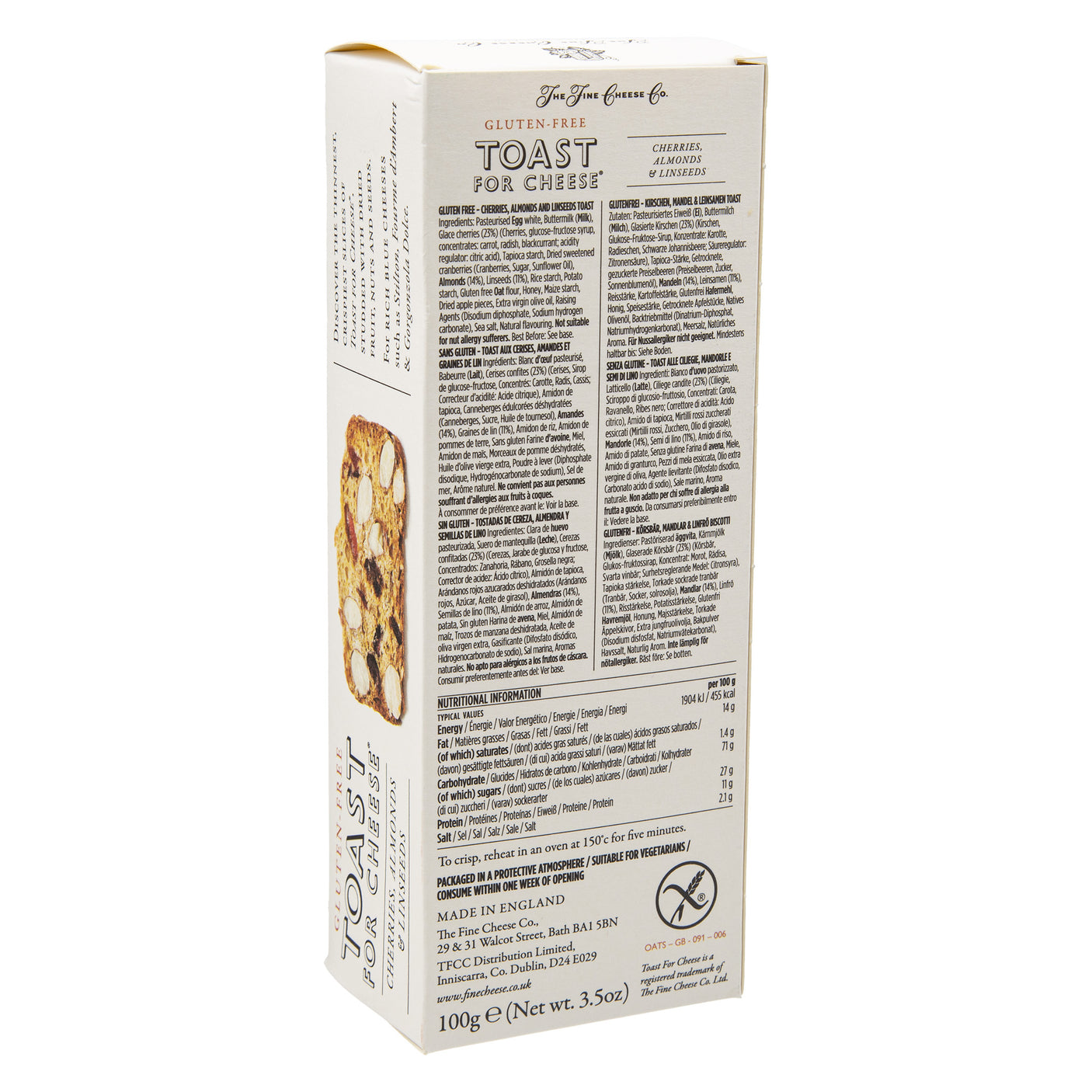 Lobbs Farm Shop, Heligan, Cornwall - The Fine Cheese Co - Toast For Cheese; Cherries, Almonds & Linseeds 100g