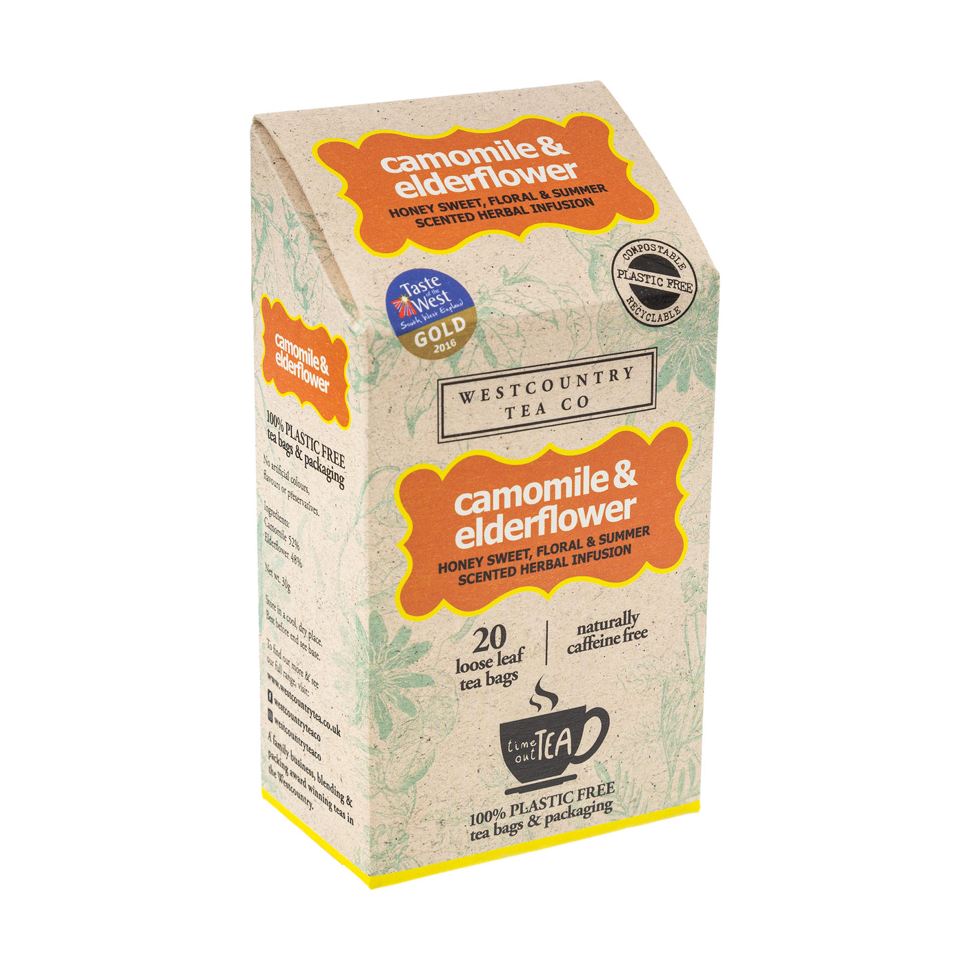 Lobbs Farm Shop, Heligan - Westcountry Tea Co - Camomile & Elderflower - 20 Loose Leaf Bags 30g