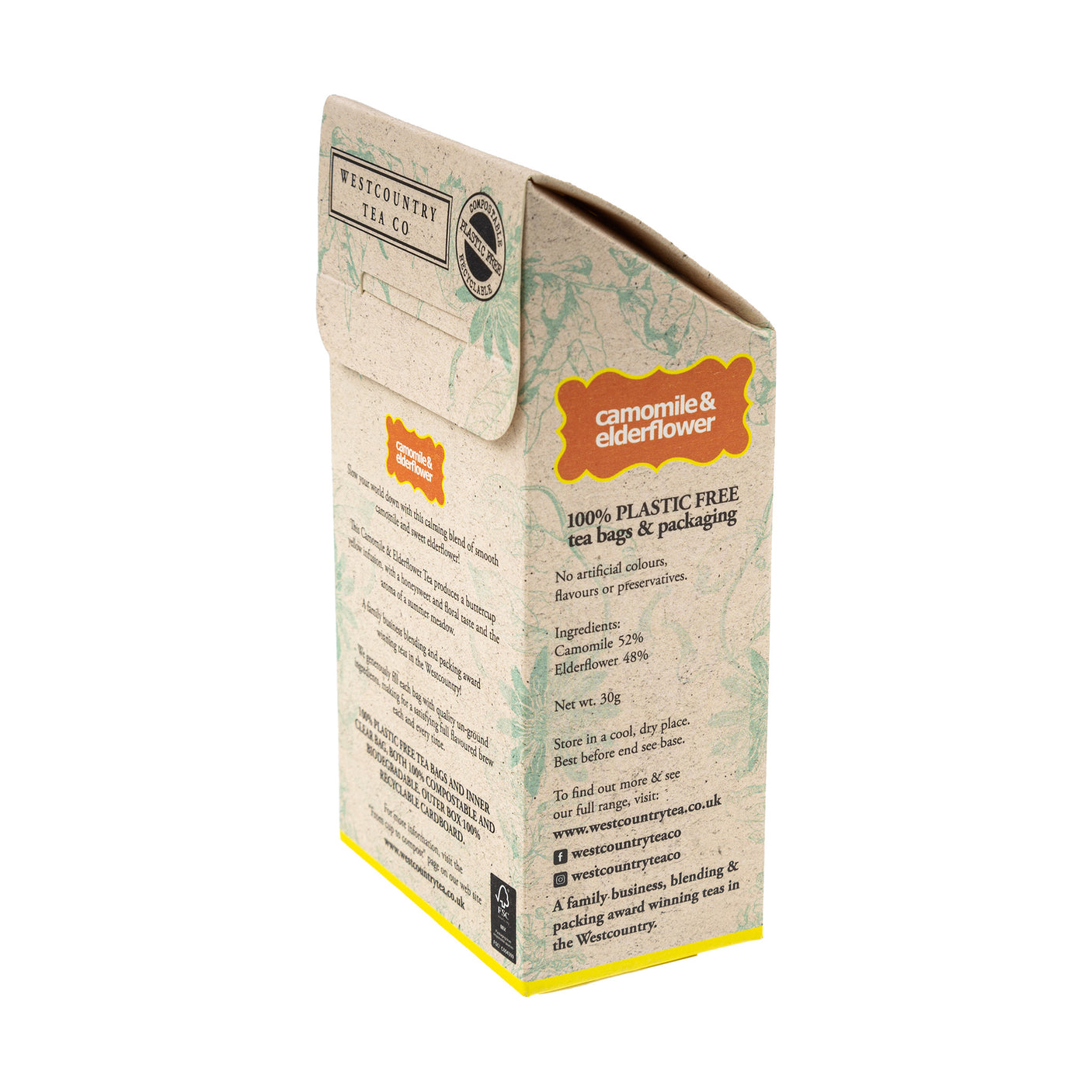 Lobbs Farm Shop, Heligan - Westcountry Tea Co - Camomile & Elderflower - 20 Loose Leaf Bags 30g