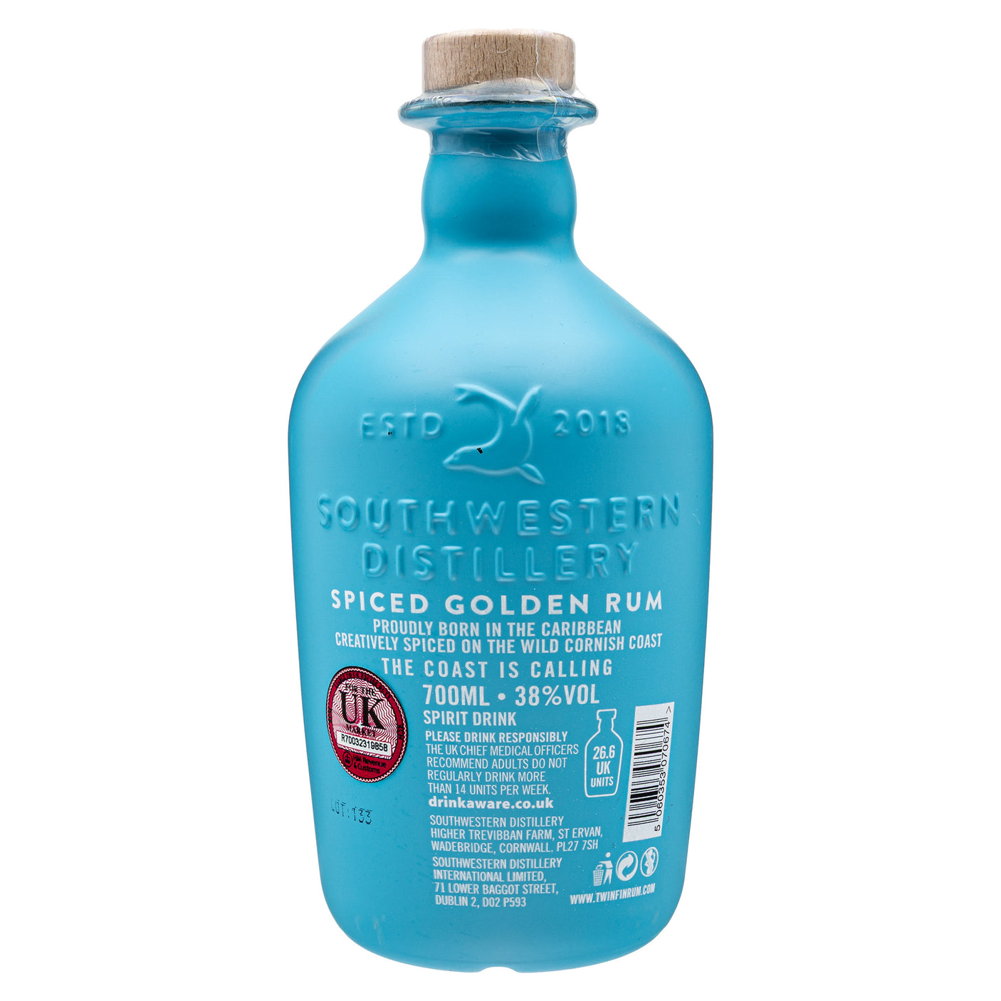 Lobbs Farm Shop, Heligan - Southwestern Distillery - Twin Fin Spiced Golden Rum 70cl - Made in Cornwall