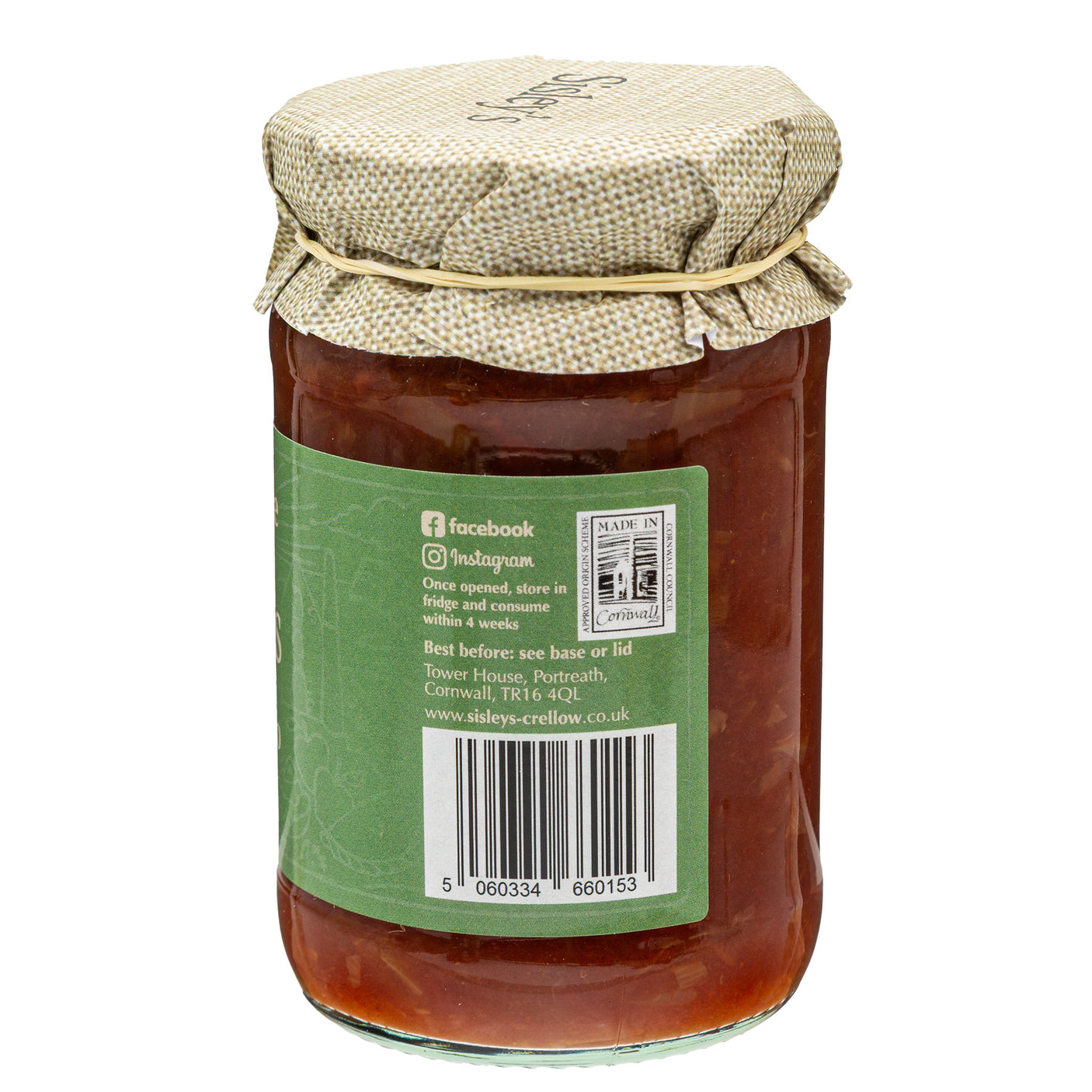 Lobbs Farm Shop, Heligan, Cornwall - Sisleys - Red Tomato Chutney 315g - Made in Cornwall