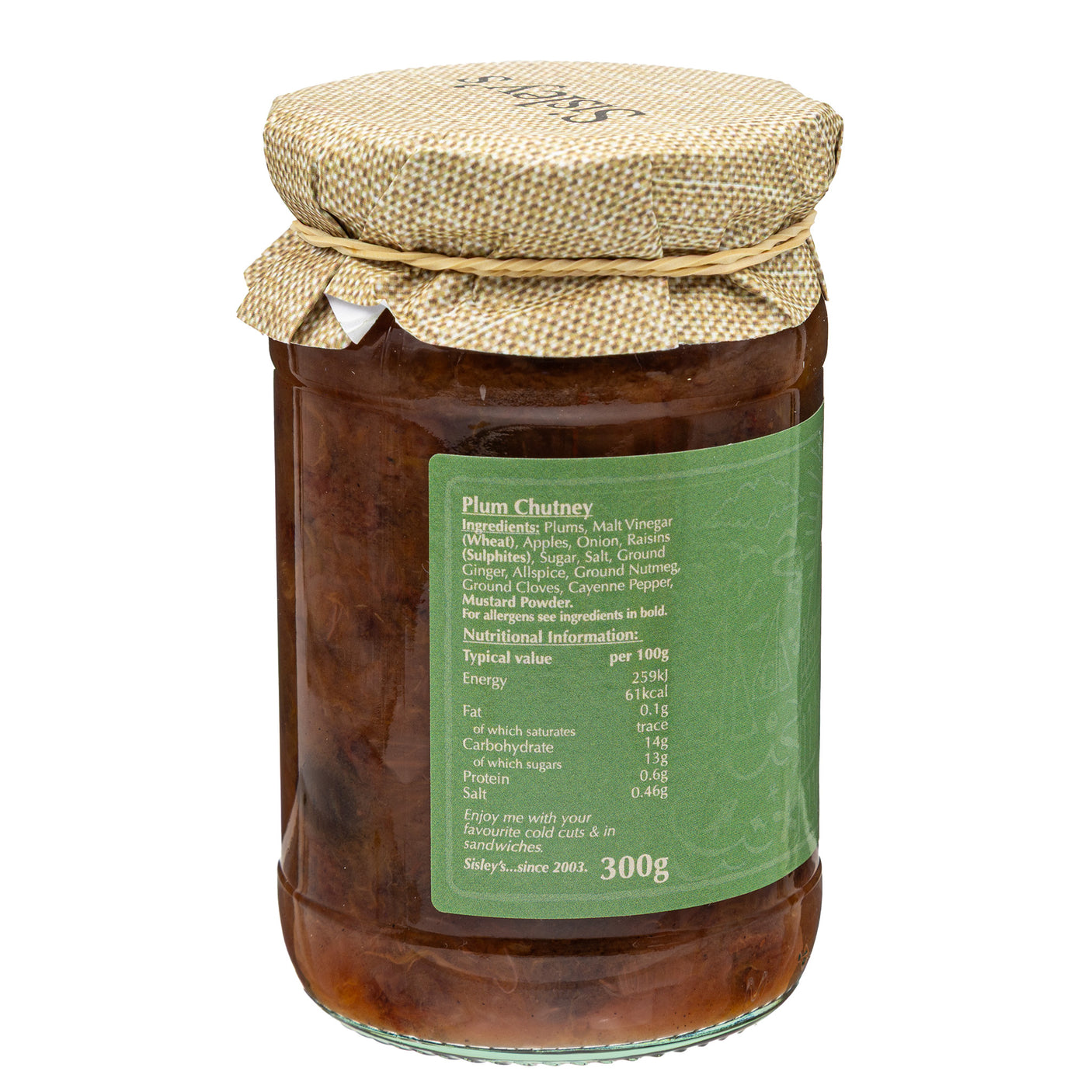 Lobbs Farm Shop, Heligan, Cornwall - Sisleys - Plum Chutney 300g - Made in Cornwall