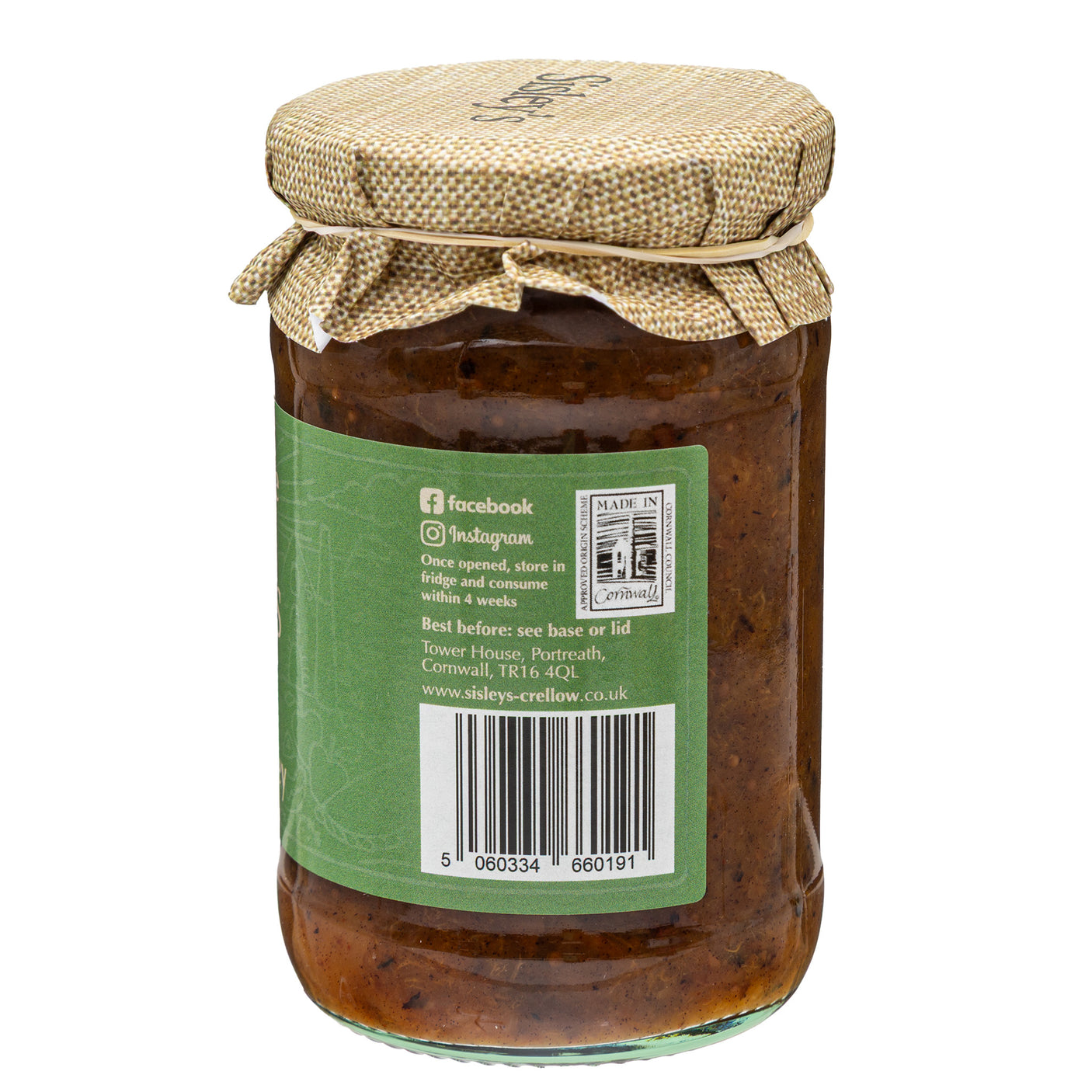 Lobbs Farm Shop, Heligan, Cornwall - Sisleys - Apricot & Date Chutney 315g - Made in Cornwall