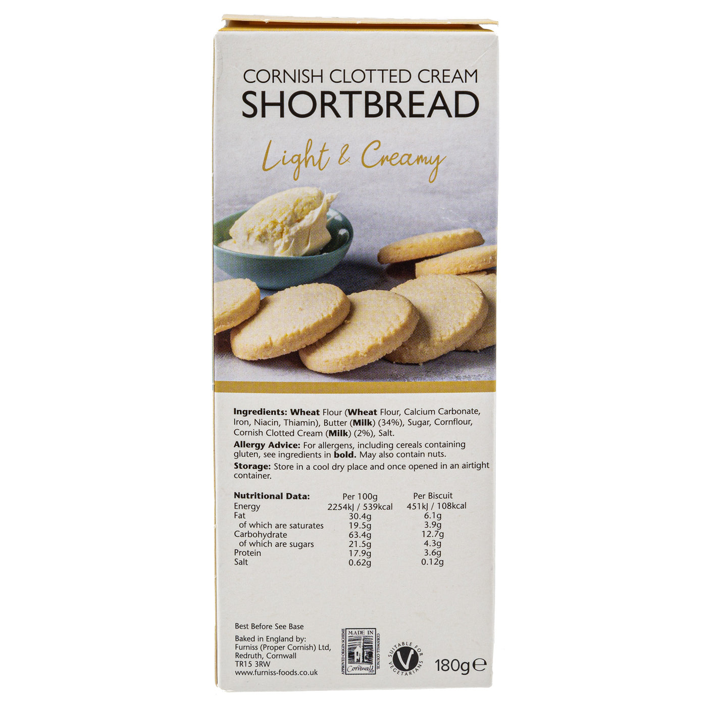 Lobbs Farm Shop, Heligan - Furniss - Cornish Clotted Cream Shortbread 180g - Made in Cornwall