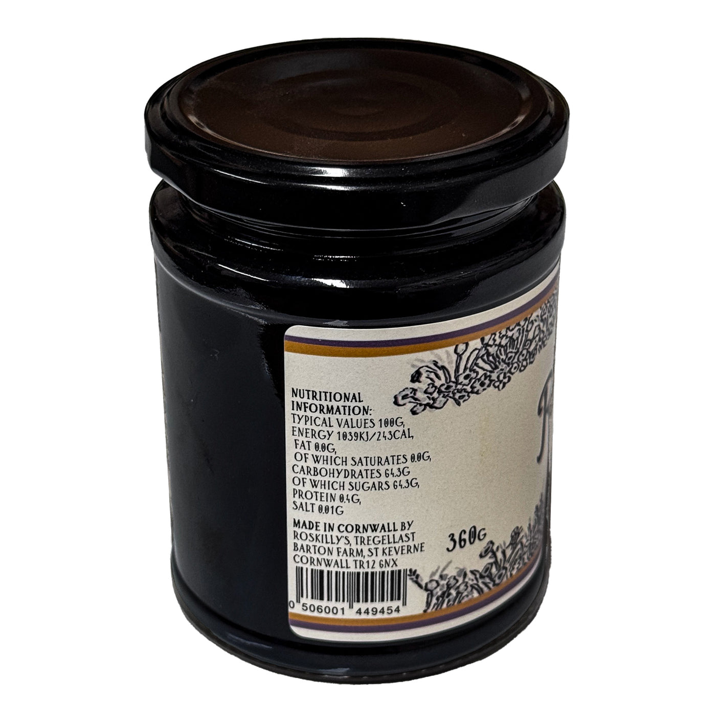 Lobbs Farm Shop, Heligan, Cornwall - Roskilly's Farmhouse Blackcurrant Proper Jam 360g - Made in Cornwall