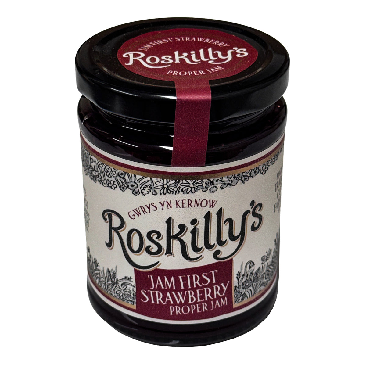 Lobbs Farm Shop, Heligan, Cornwall - Roskilly's Jam First Strawberry Proper Jam 360g - Made in Cornwall