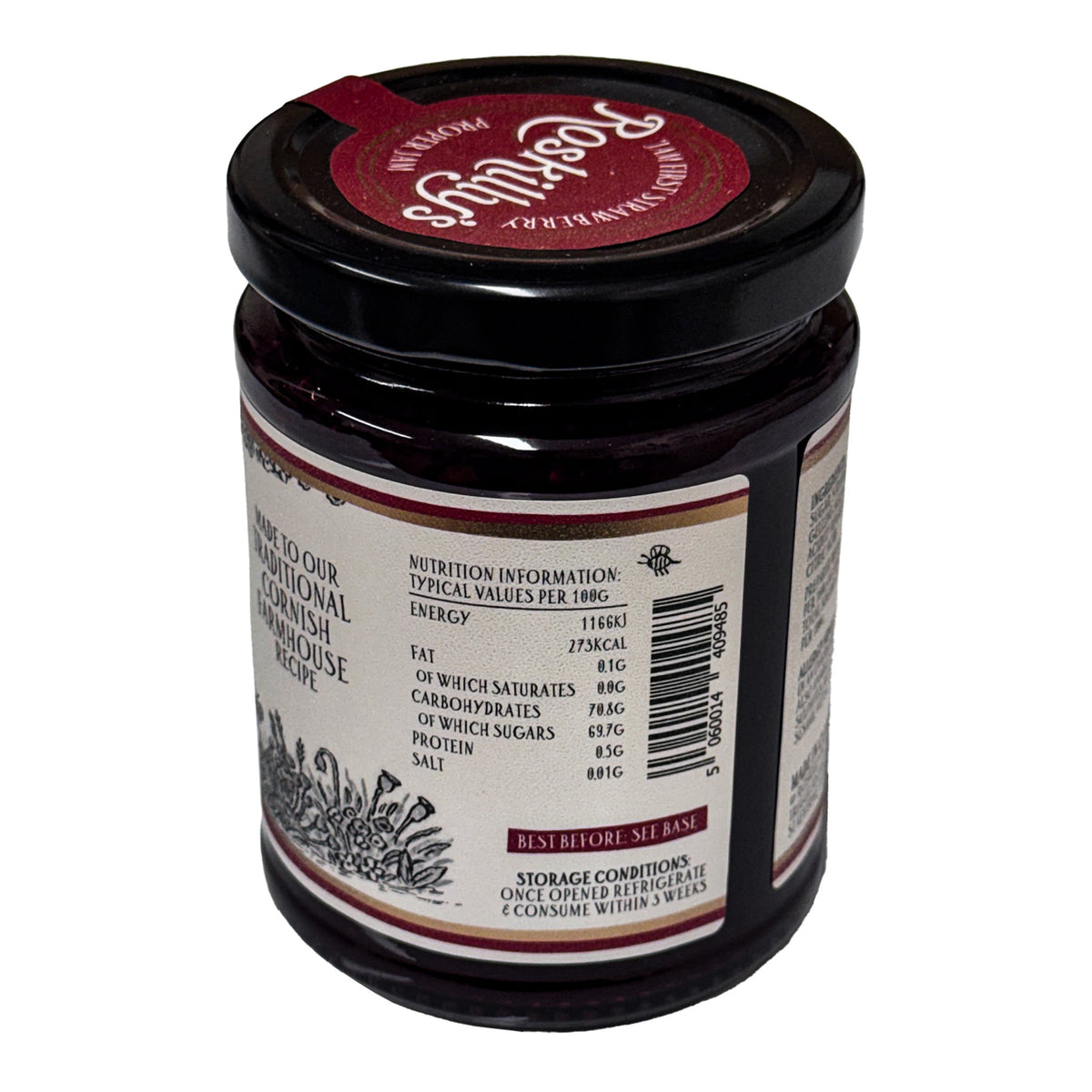 Lobbs Farm Shop, Heligan, Cornwall - Roskilly's Jam First Strawberry Proper Jam 360g - Made in Cornwall