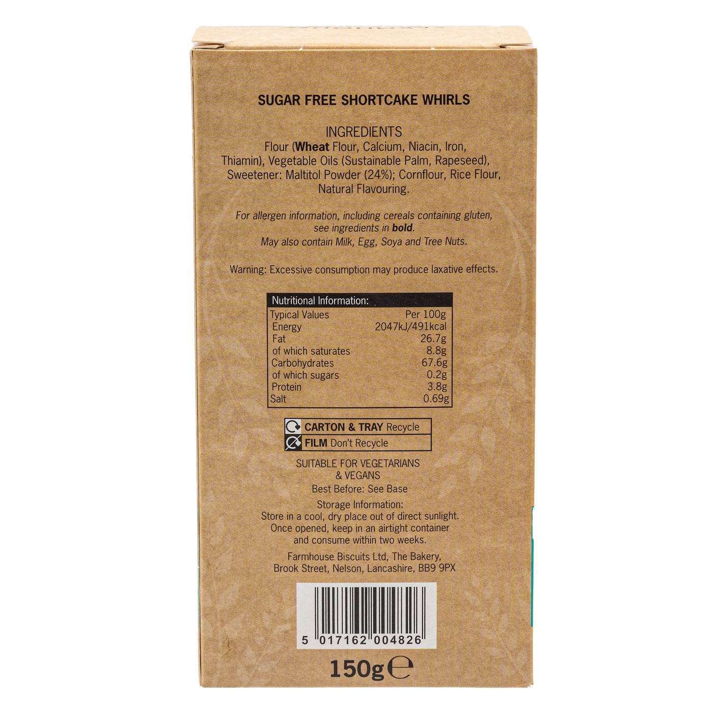 Lobbs Farm Shop, Heligan, Cornwall - Farmhouse Biscuits - Sugar Free Viennese Shorties 150g