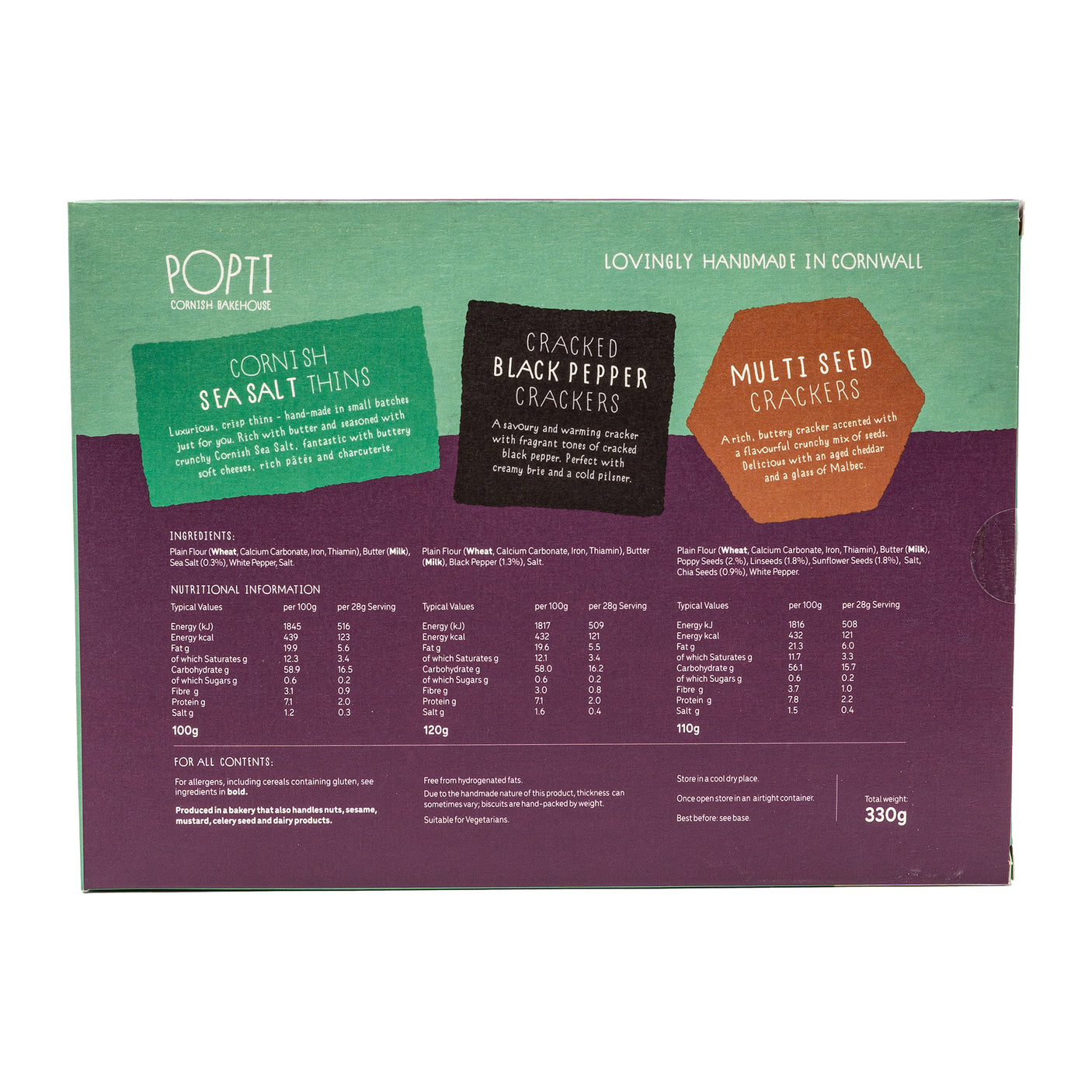 Lobbs Farm Shop, Heligan, Cornwall - Popti Cornish Bakehouse - Cracker Selection 330g - Made in Cornwall