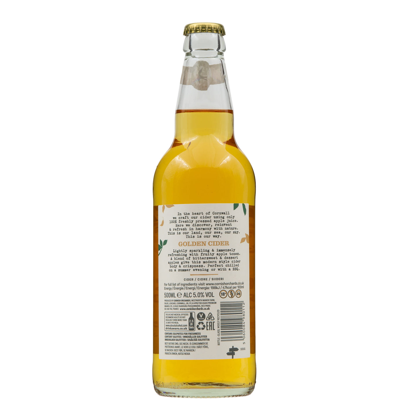 Image Alt Text: Lobbs Farm Shop, Heligan - Cornish Orchards - Golden Cider 500ml - Made in Cornwall