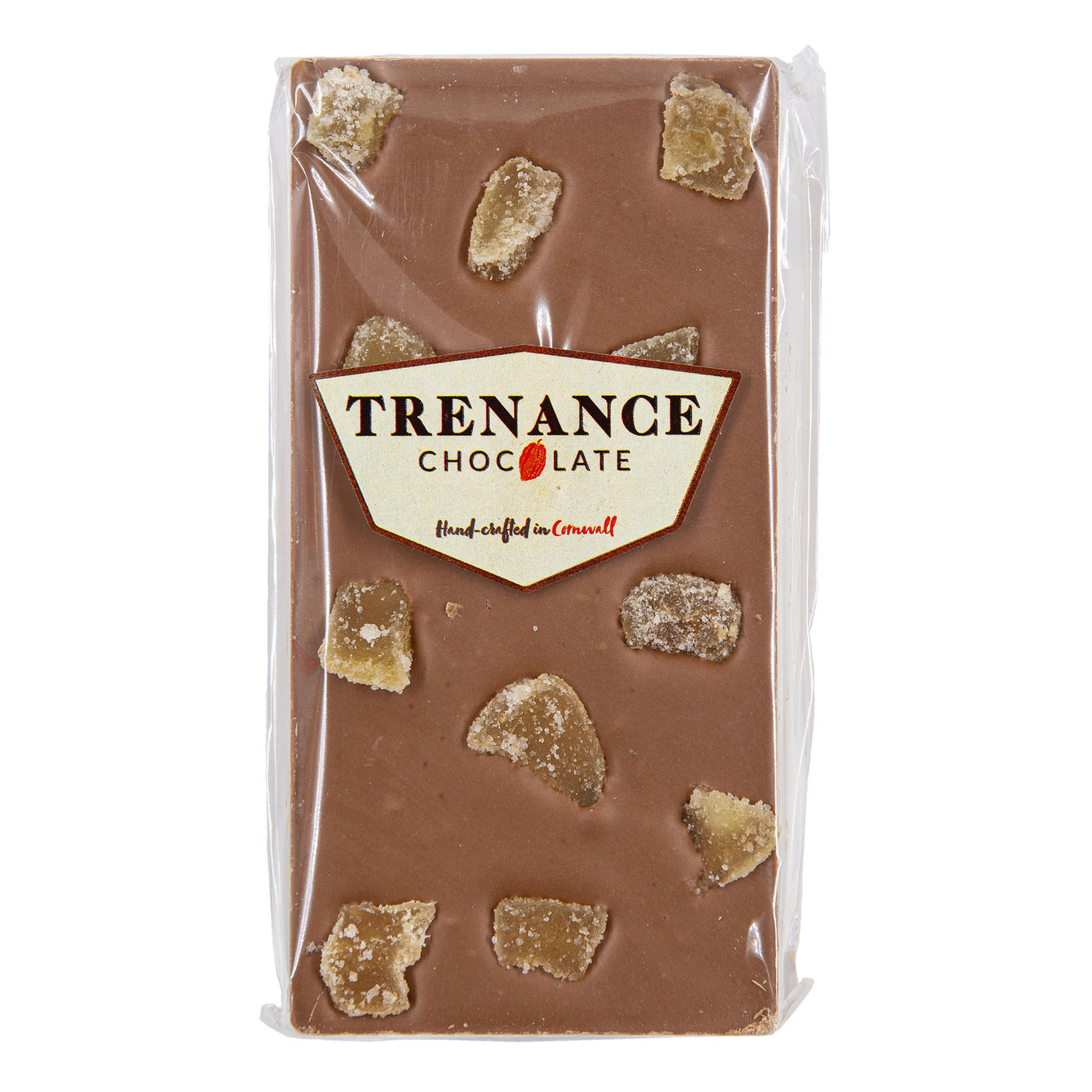 Trenance - Milk Chocolate Bar Toped with Crystallised Ginger Pieces 110g