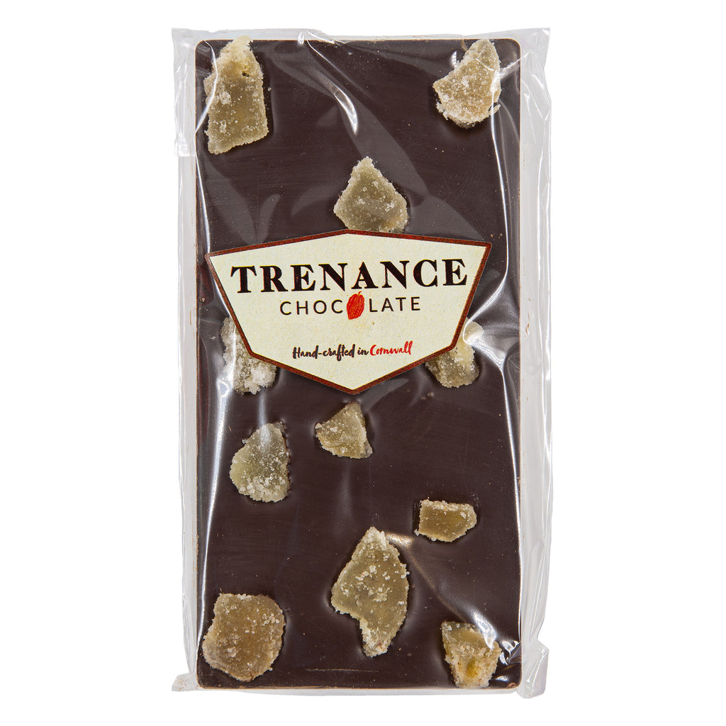 Trenance - Plain Chocolate Bar Toped with Crystallised Ginger Pieces 110g