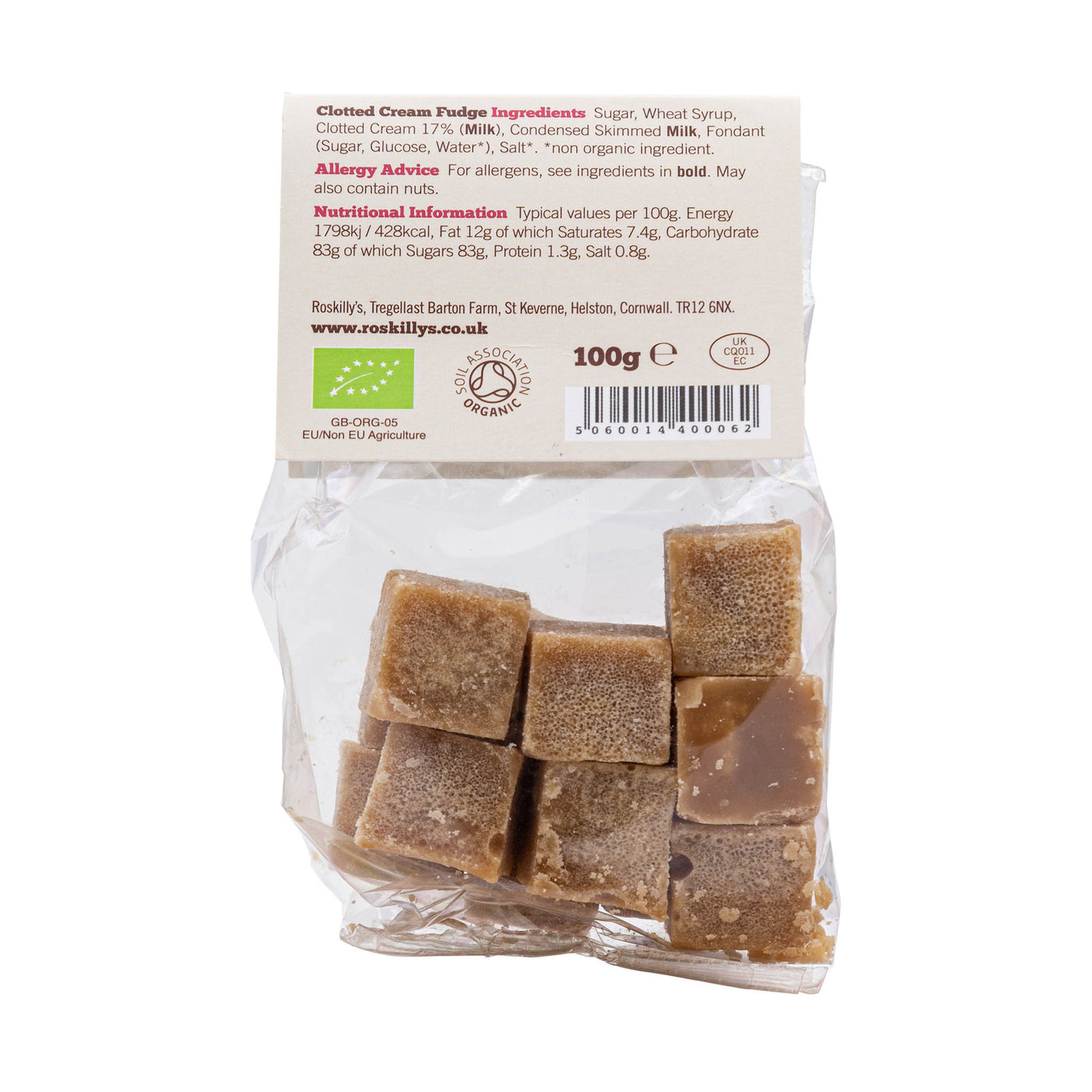 Lobbs Farm Shop, Heligan, Cornwall - Roskilly's Organic Clotted Cream Fudge 100g