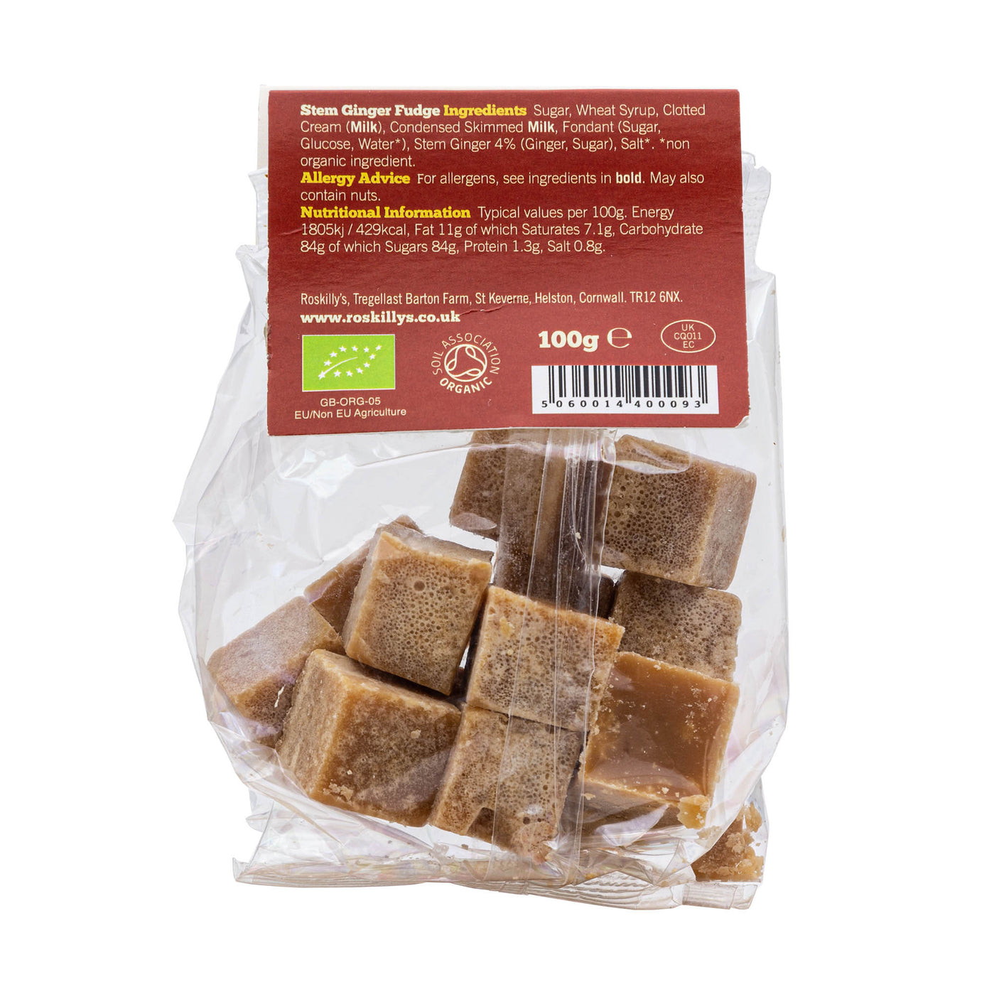 Lobbs Farm Shop, Heligan, Cornwall - Roskilly’s - Organic Stem Ginger Fudge 100g