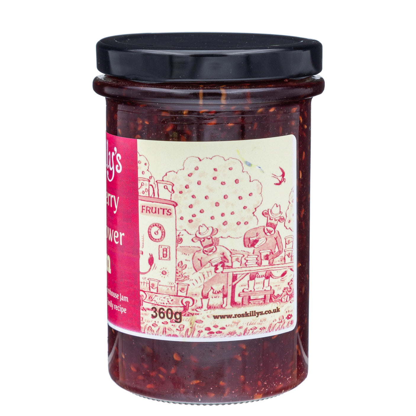 Lobbs Farm Shop, Heligan, Cornwall - Roskilly's - Raspberry & Elderflower Jam 360g - Made in Cornwall