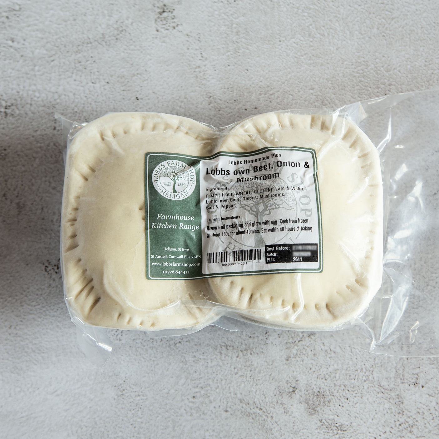 Lobbs Homemade - Frozen Beef, Onion & Mushroom Pie 2-Pack