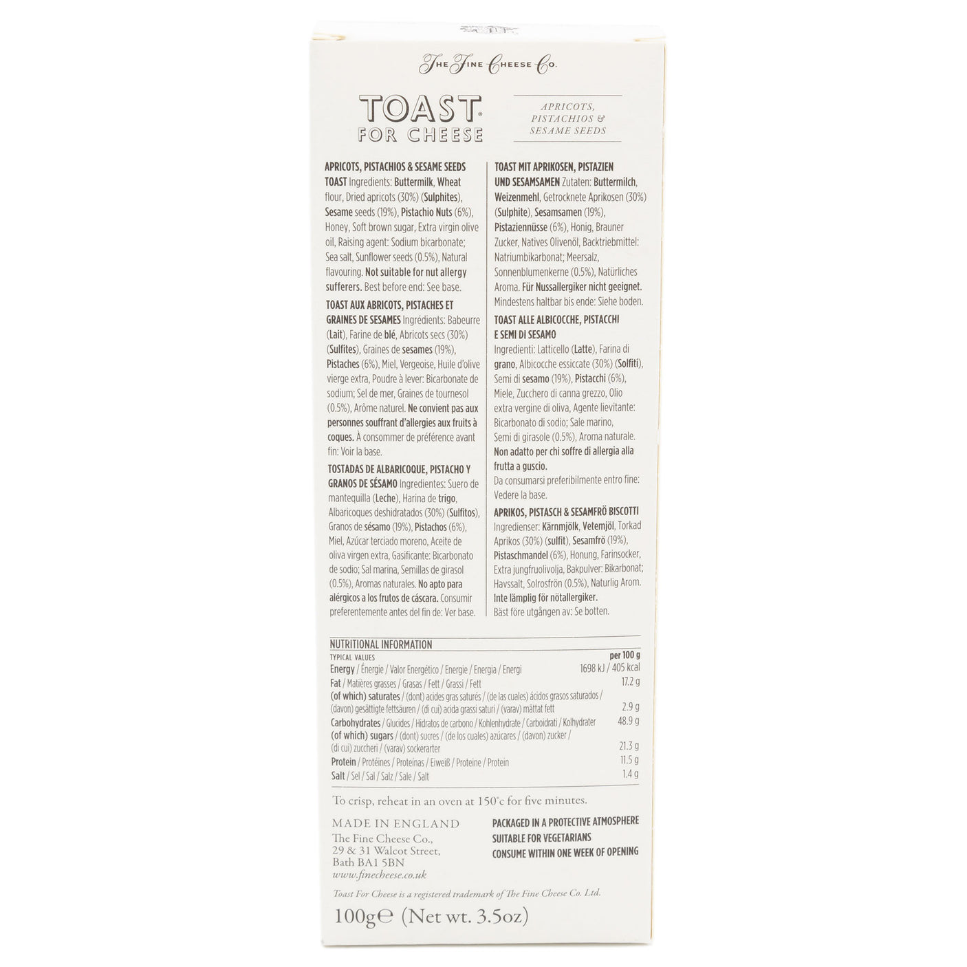 The Fine Cheese Co - Toast For Cheese; Apricots, Pistachios & Sesame Seeds 100g