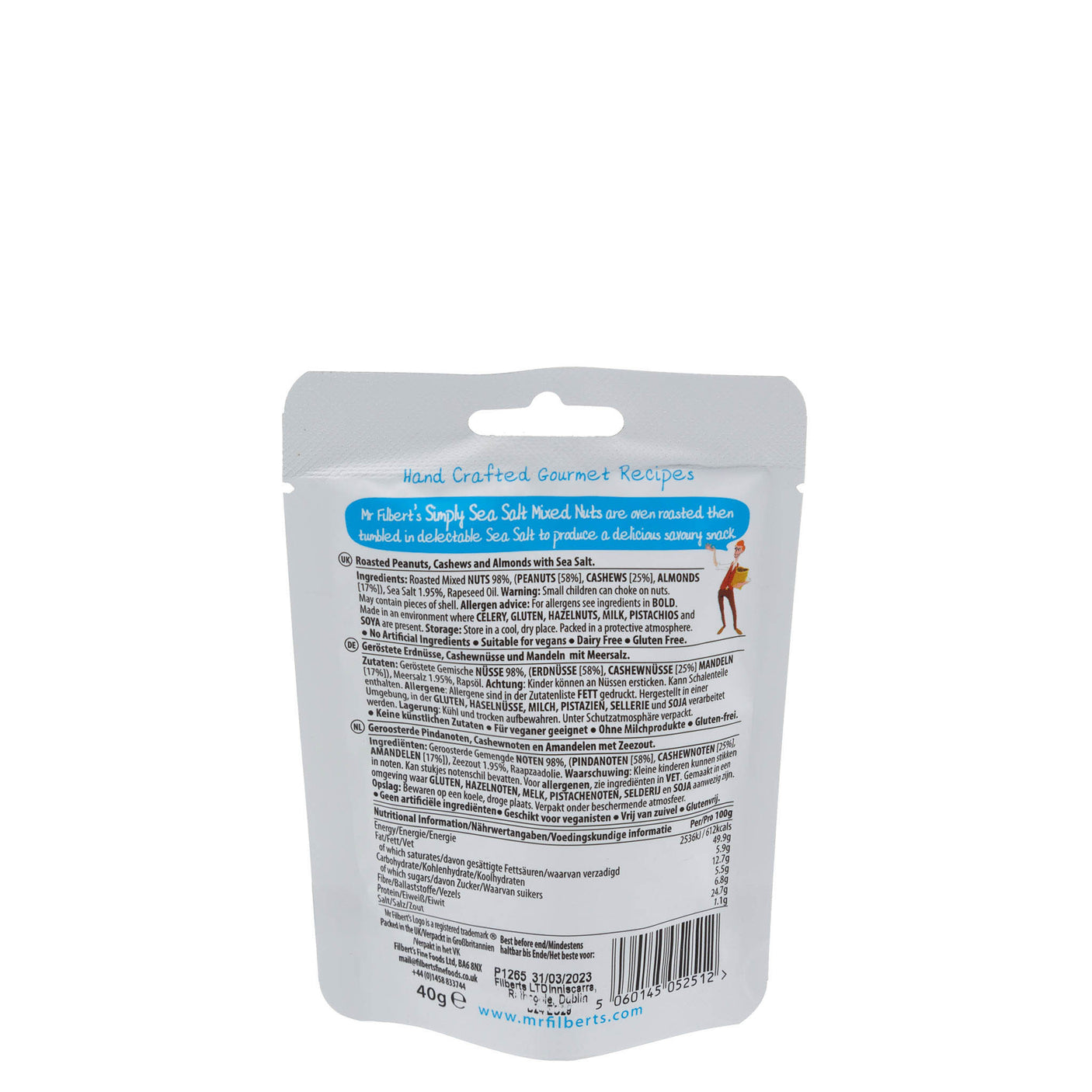 Lobbs Farm Shop, Heligan, Cornwall - Filbert’s - Simply Sea Salt Mixed Nuts 40g