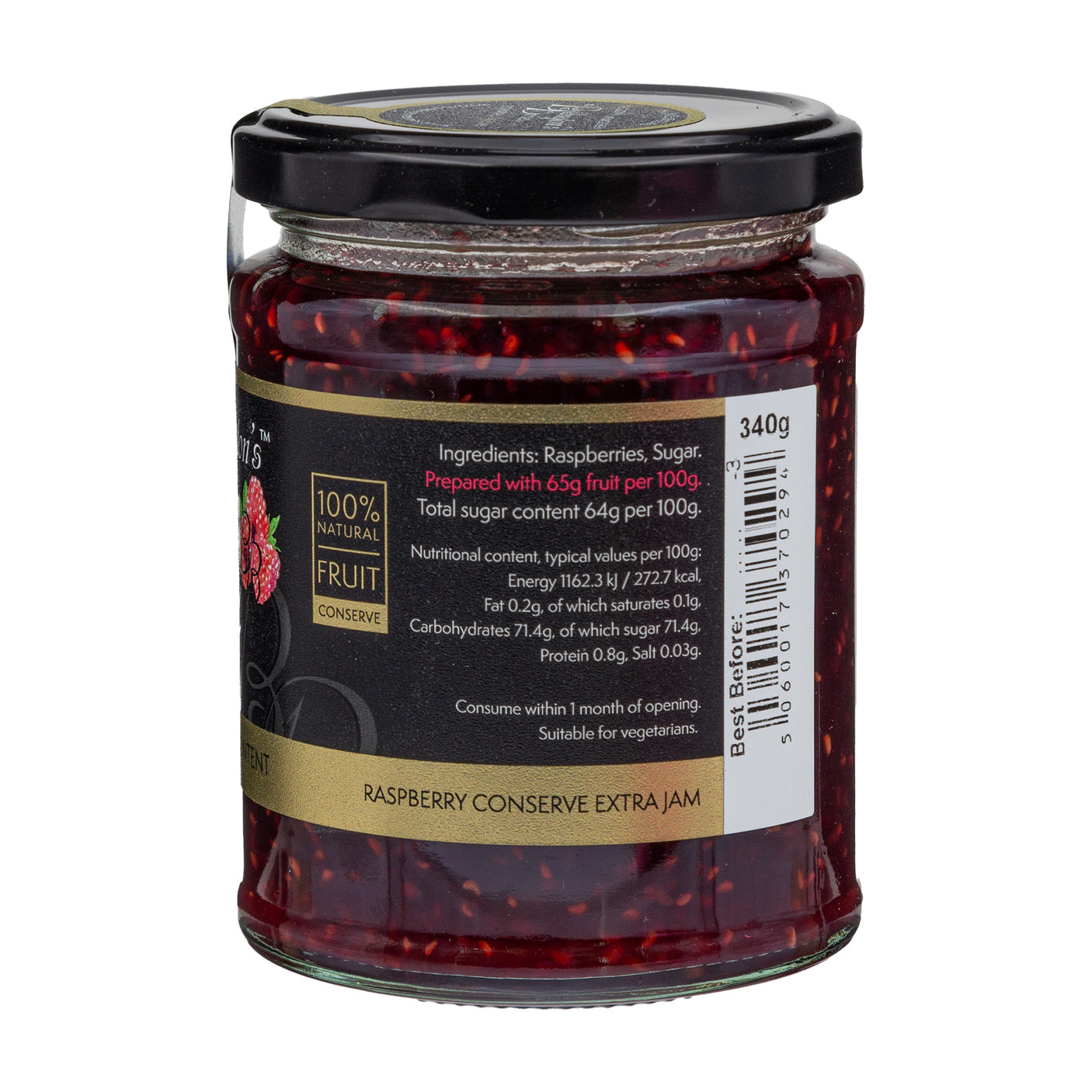 Lobbs Farm Shop, Heligan, Cornwall - Boddington's Berries - Raspberry Conserve 340g