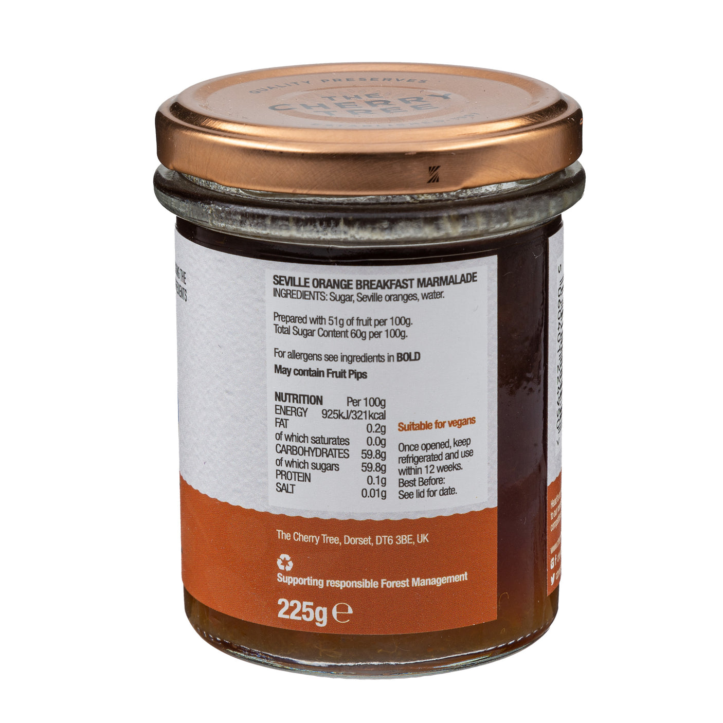 Lobbs Farm Shop, Heligan - The Cherry Tree - Seville Orange Breakfast Marmalade 225g