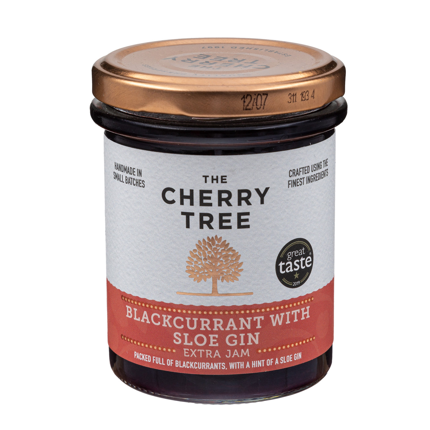 Lobbs Farm Shop, Heligan - The Cherry Tree - Blackcurrant With Sloe Gin Extra Jam 225g