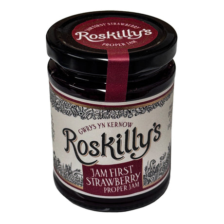 Lobbs Farm Shop, Heligan, Cornwall - Roskilly's Jam First Strawberry Proper Jam 360g - Made in Cornwall
