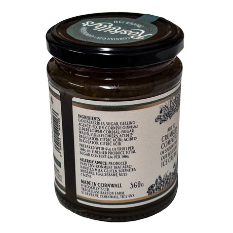 Lobbs Farm Shop, Heligan, Cornwall - Roskilly's Cornish Gin & Gooseberry Proper Jam - 360g - Made in Cornwall
