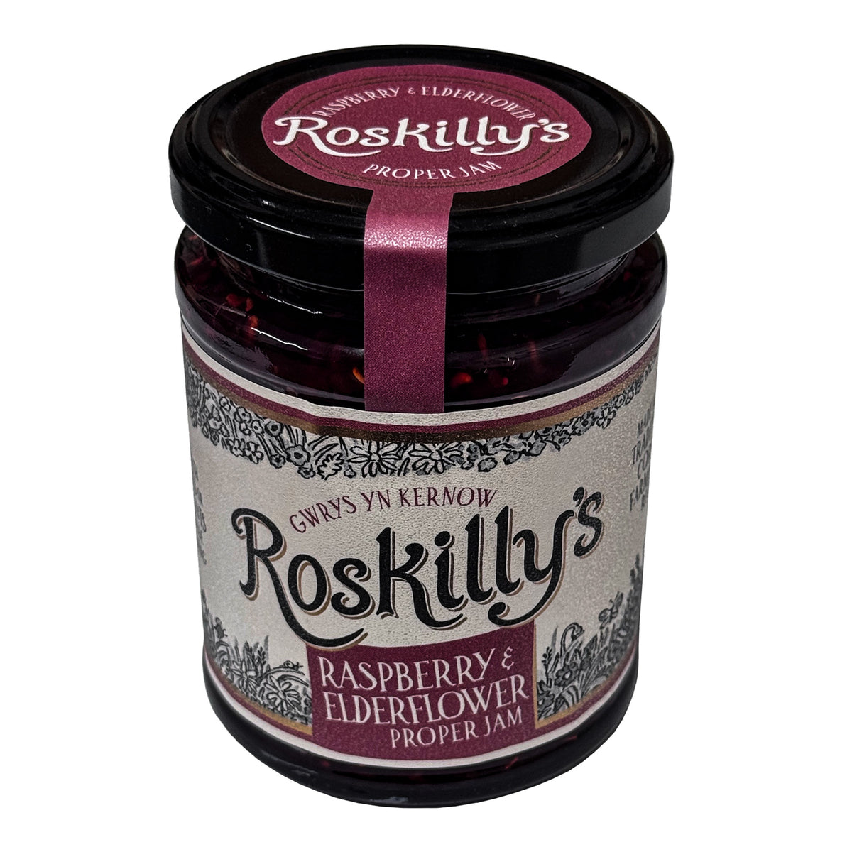 Lobbs Farm Shop, Heligan, Cornwall - Roskilly's Raspberry & Elderflower Proper Jam 360g - Made in Cornwall
