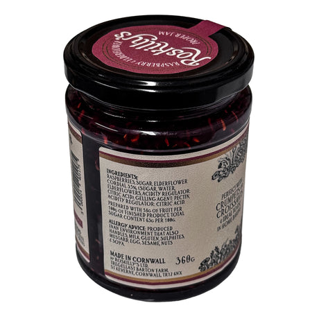 Lobbs Farm Shop, Heligan, Cornwall - Roskilly's Raspberry & Elderflower Proper Jam 360g - Made in Cornwall