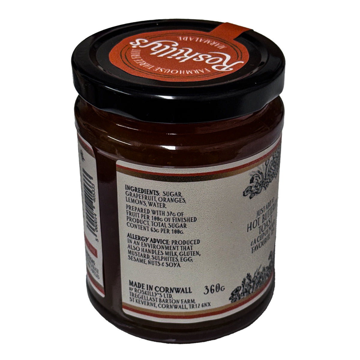 Lobbs Farm Shop, Heligan, Cornwall - Roskilly's Farmhouse Three Fruits Marmalade 360g - Made in Cornwall