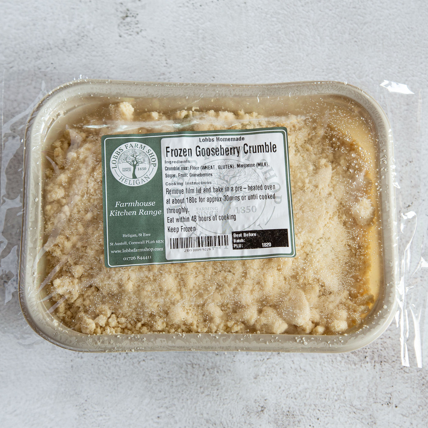 Lobbs Farm Shop Homemade - Frozed Gooseberry Crumble - Serves 2