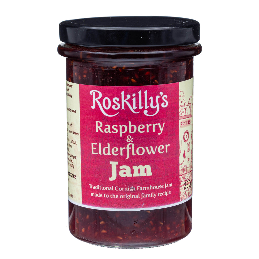Lobbs Farm Shop, Heligan, Cornwall - Roskilly's - Raspberry & Elderflower Jam 360g - Made in Cornwall