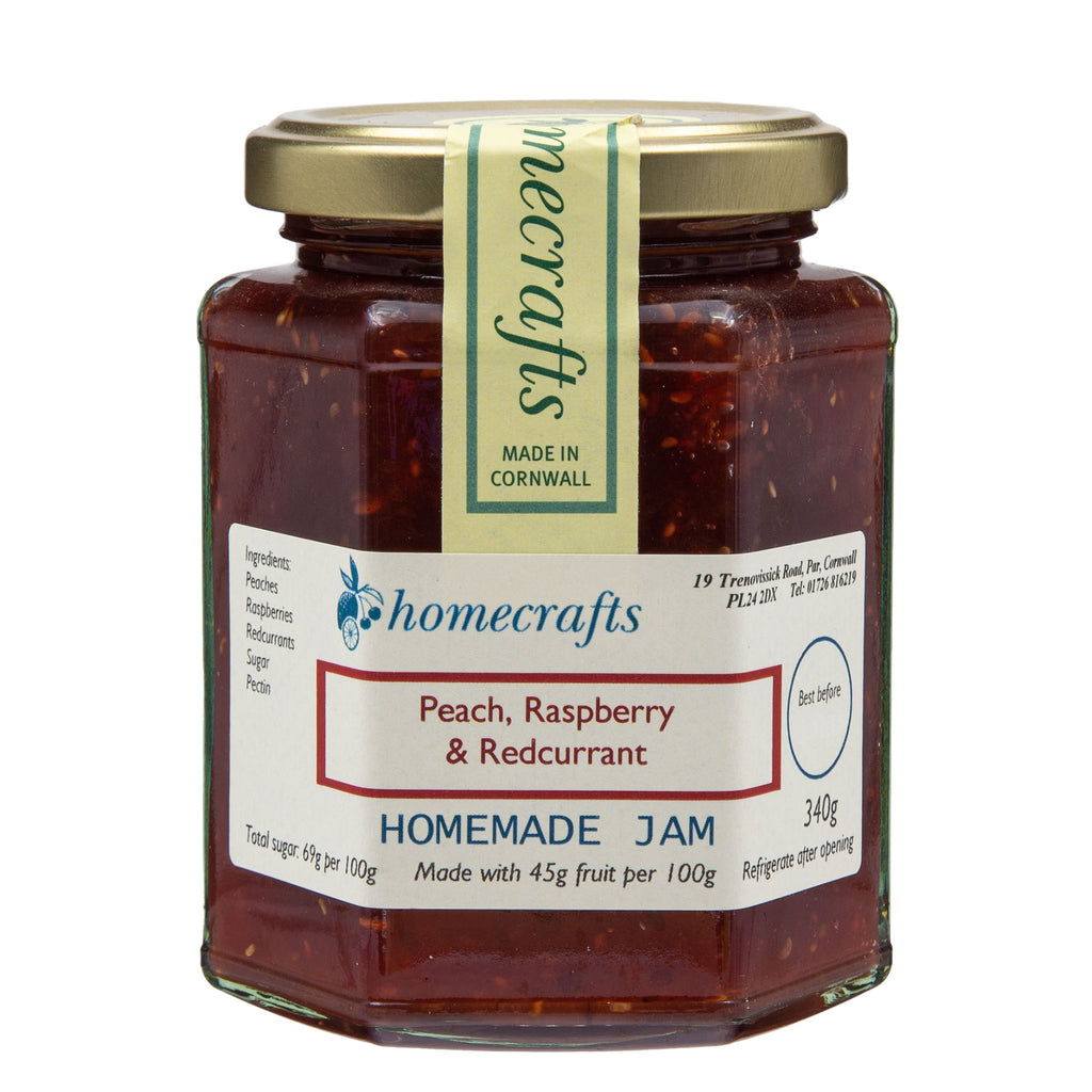 Homecrafts - Peach, Raspberry & Redcurrant Jam 340g - Made in Cornwall
