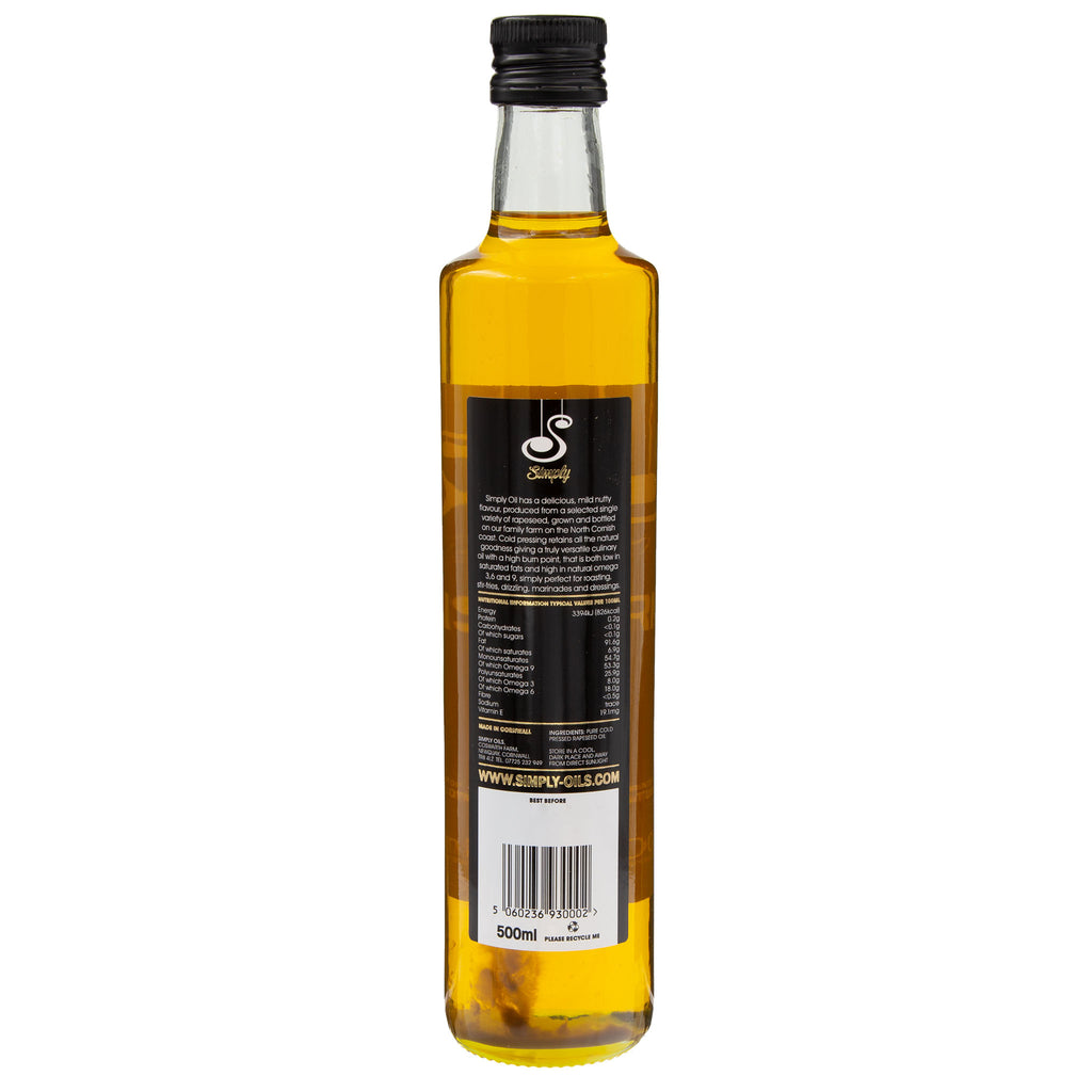 Simply Oils - Cornish Cold Pressed Rapeseed Oil 500ml - Grown and bottled in Cornwall