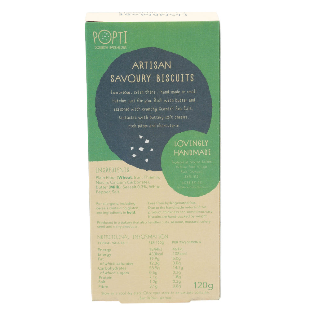 Lobbs Farm Shop, Heligan, Cornwall - Popti Cornish Bakehouse - Cornish Sea Salt Thins 120g