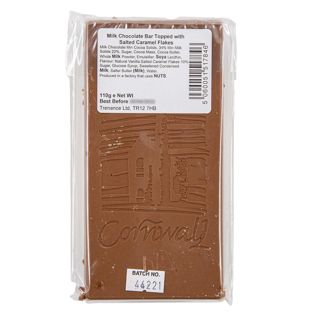 Trenance - Milk Chocolate Bar Topped with Salted Caramel Flakes 110g