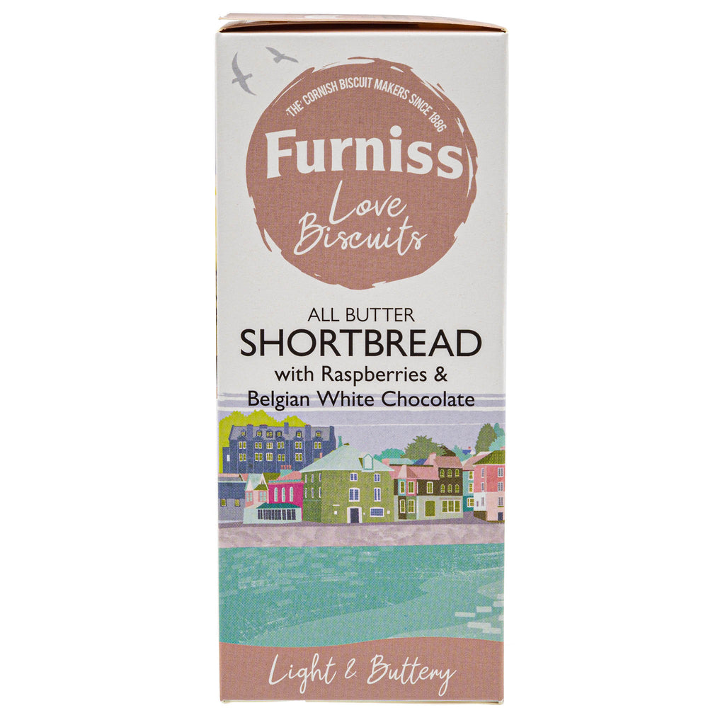 Lobbs Farm Shop, Heligan - Furniss - All Butter Shortbread with Raspberries & Belgian White Chocolate 200g - Made in Cornwall