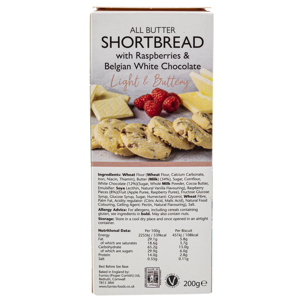 Lobbs Farm Shop, Heligan - Furniss - All Butter Shortbread with Raspberries & Belgian White Chocolate 200g - Made in Cornwall